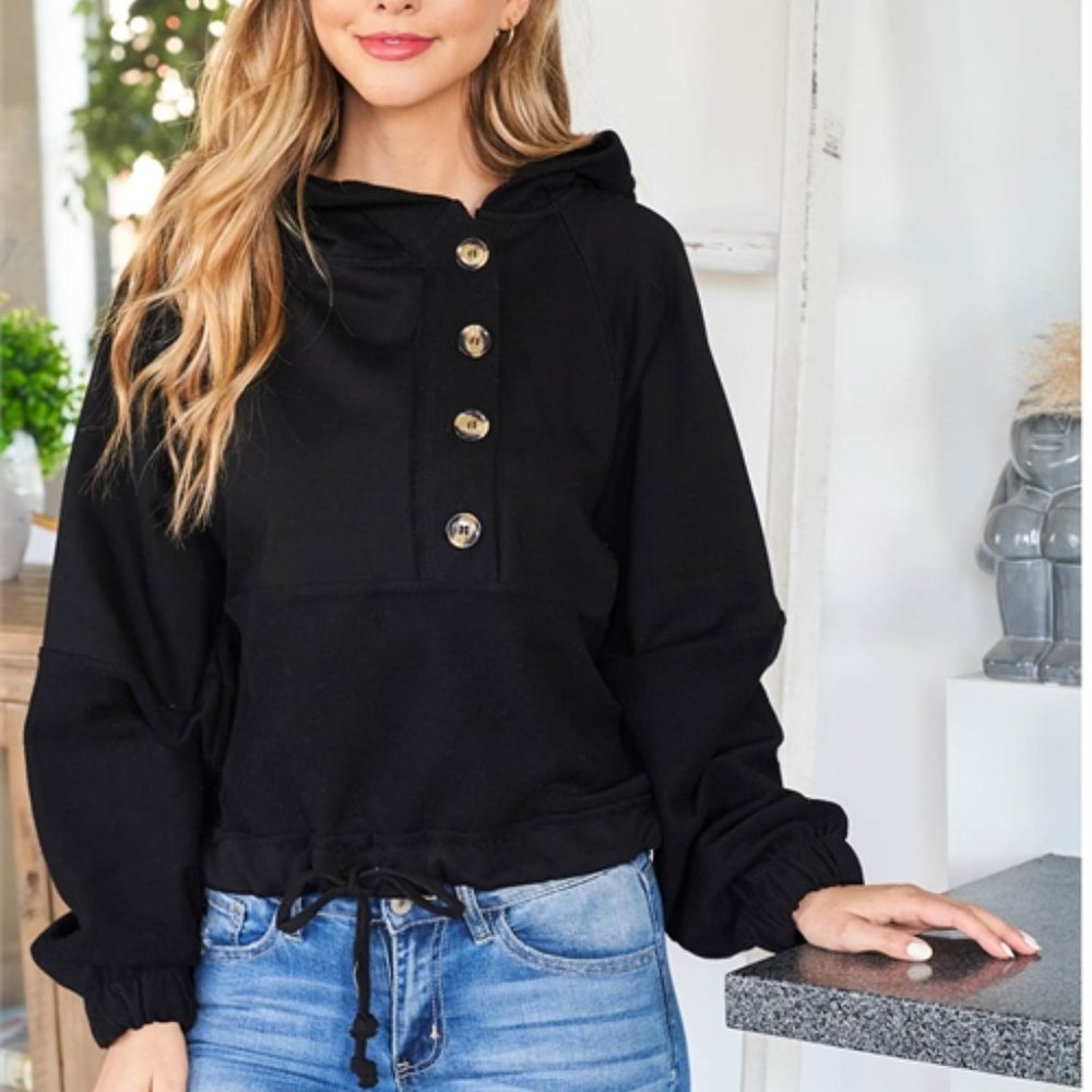 CASUAL Button Detailed Pullover Hoodie Top - Picture 3 of 8